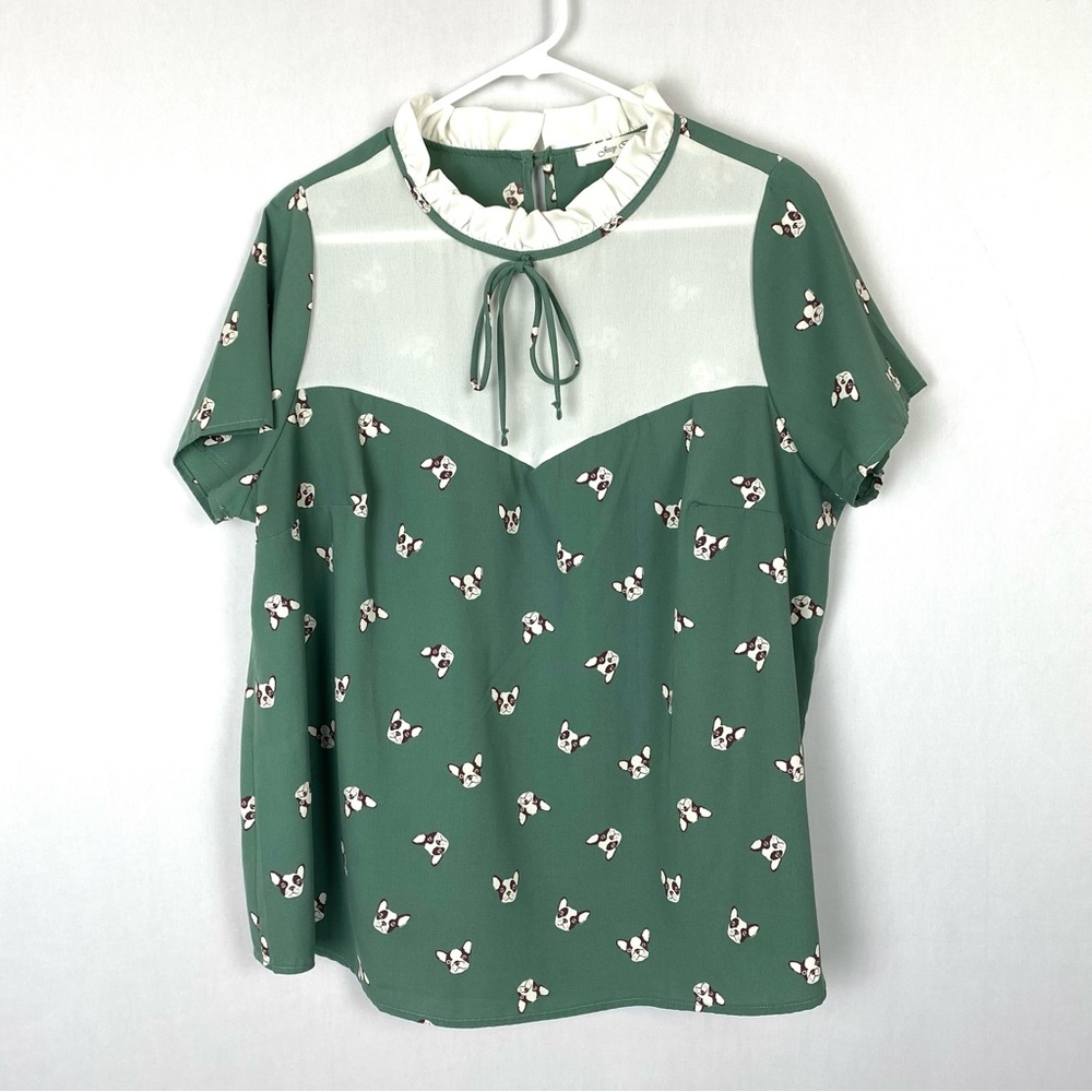 ModCloth French Bulldog Print Blouse by Jessy B size 1X